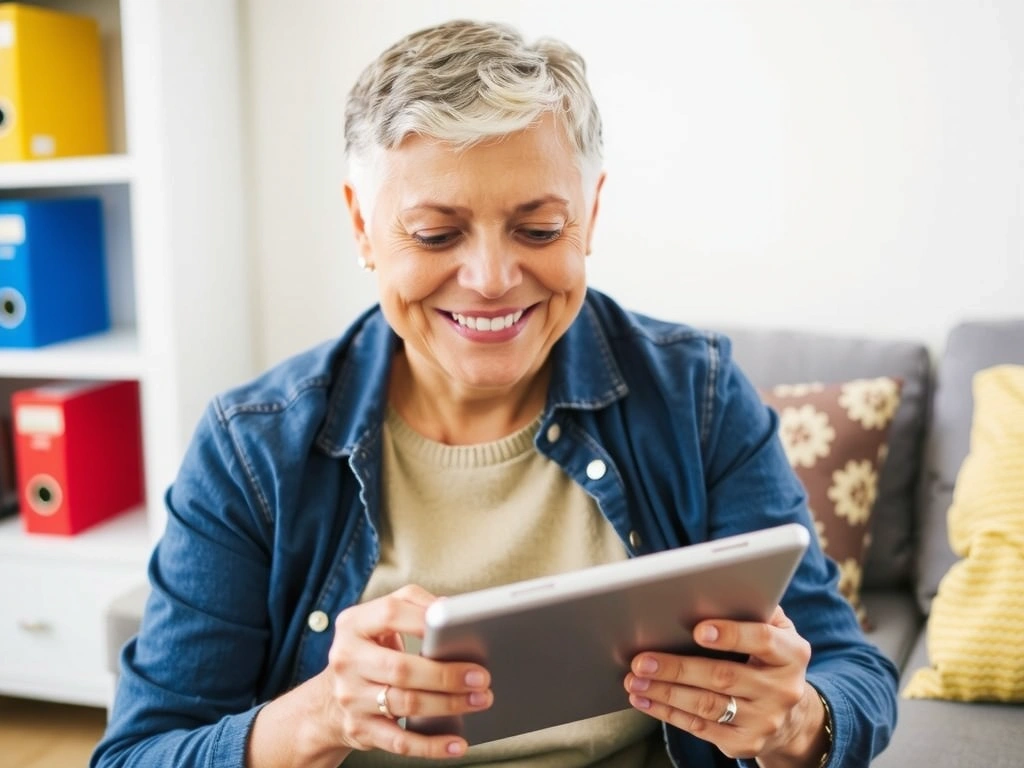 Radosny senior z tabletem przeglądający politykę cookies
