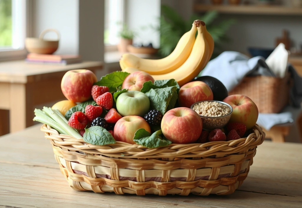 Słoneczny koszyk pełen zdrowych produktów dla seniora